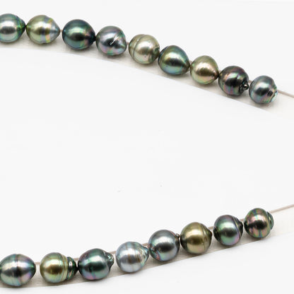 11-12mm Tahitian Pearl in Full Strand (No Hole), Natural Colors , Temporarily Strung Black Pearls for Jewelry Making, SKU # 3339TH