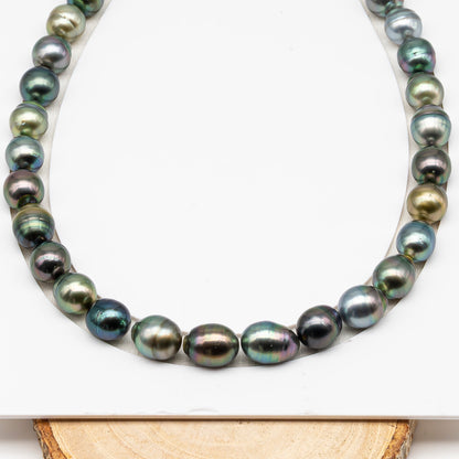 11-12mm Tahitian Pearl in Full Strand (No Hole), Natural Colors , Temporarily Strung Black Pearls for Jewelry Making, SKU # 3339TH