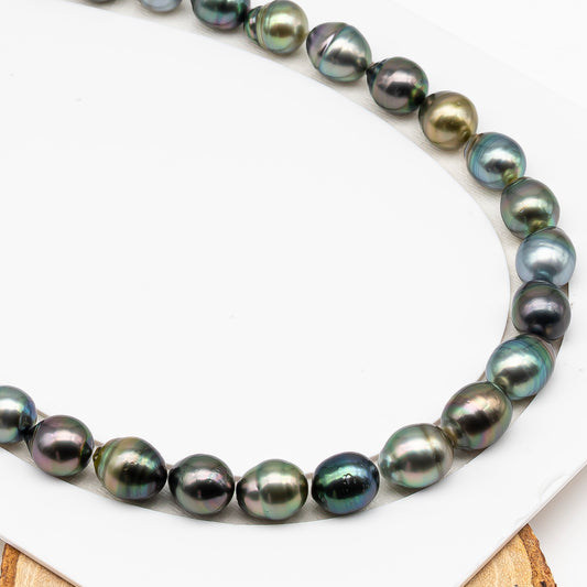 11-12mm Tahitian Pearl in Full Strand (No Hole), Natural Colors , Temporarily Strung Black Pearls for Jewelry Making, SKU # 3339TH