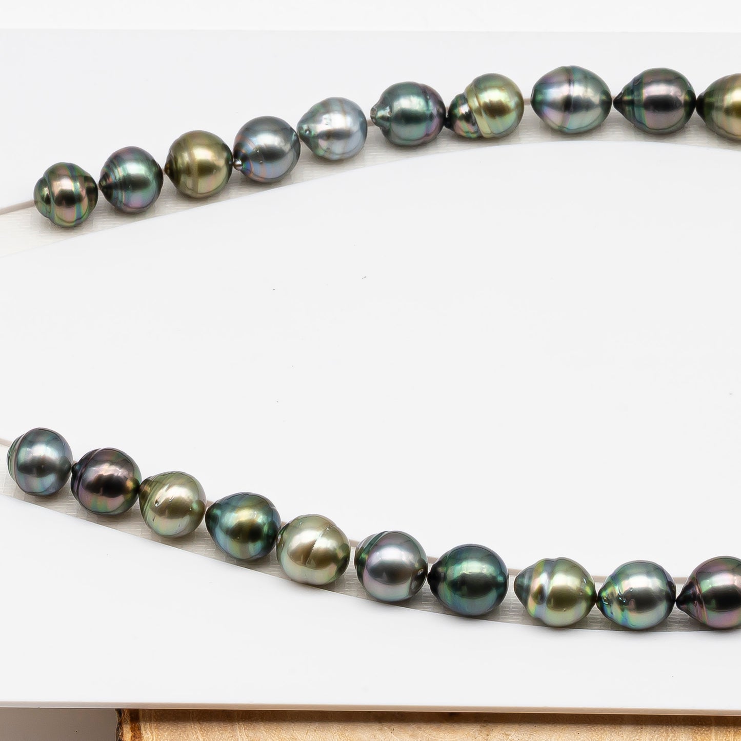 11-12mm Tahitian Pearl in Full Strand (No Hole), Natural Colors , Temporarily Strung Black Pearls for Jewelry Making, SKU # 3339TH