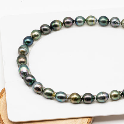 11-12mm Tahitian Pearl in Full Strand (No Hole), Natural Colors , Temporarily Strung Black Pearls for Jewelry Making, SKU # 3339TH