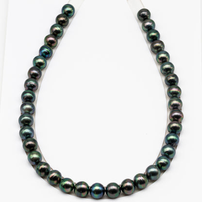 11-12mm Tahitian Pearl in Full Strand (No Hole), Natural Colors , Temporarily Strung Black Pearls for Jewelry Making, SKU # 3340TH