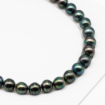 11-12mm Tahitian Pearl in Full Strand (No Hole), Natural Colors , Temporarily Strung Black Pearls for Jewelry Making, SKU # 3340TH