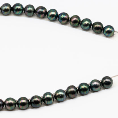 11-12mm Tahitian Pearl in Full Strand (No Hole), Natural Colors , Temporarily Strung Black Pearls for Jewelry Making, SKU # 3340TH