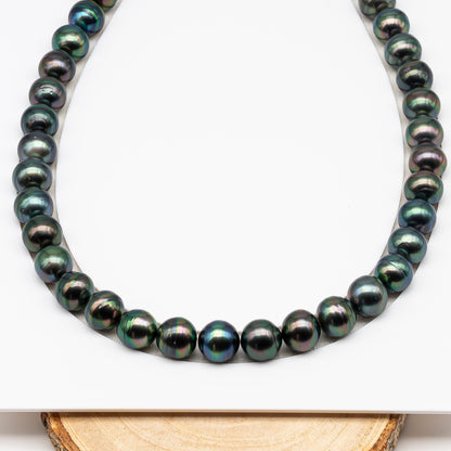 11-12mm Tahitian Pearl in Full Strand (No Hole), Natural Colors , Temporarily Strung Black Pearls for Jewelry Making, SKU # 3340TH