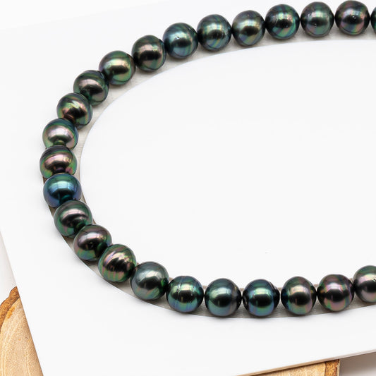 11-12mm Tahitian Pearl in Full Strand (No Hole), Natural Colors , Temporarily Strung Black Pearls for Jewelry Making, SKU # 3340TH