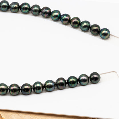 11-12mm Tahitian Pearl in Full Strand (No Hole), Natural Colors , Temporarily Strung Black Pearls for Jewelry Making, SKU # 3340TH