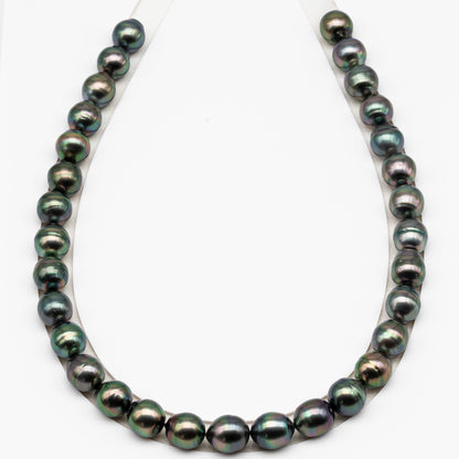 11-12mm Tahitian Pearl in Full Strand (No Hole), Natural Colors , Temporarily Strung Black Pearls for Jewelry Making, SKU # 3341TH