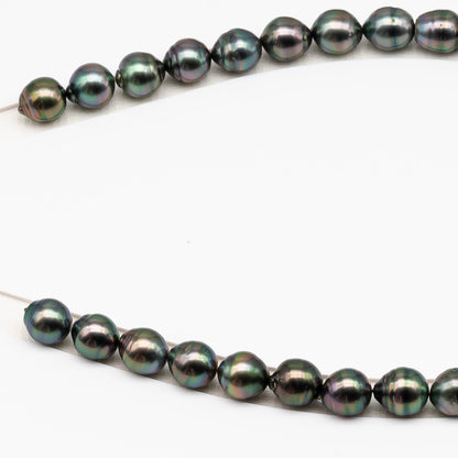 11-12mm Tahitian Pearl in Full Strand (No Hole), Natural Colors , Temporarily Strung Black Pearls for Jewelry Making, SKU # 3341TH