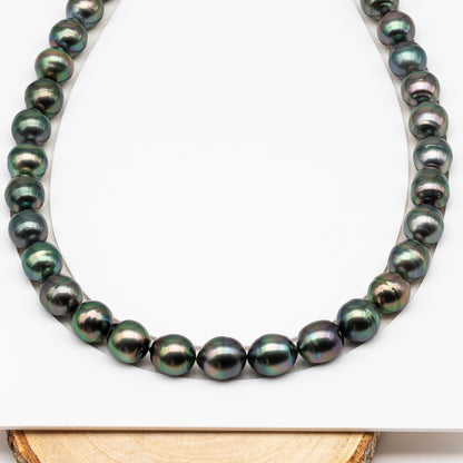 11-12mm Tahitian Pearl in Full Strand (No Hole), Natural Colors , Temporarily Strung Black Pearls for Jewelry Making, SKU # 3341TH