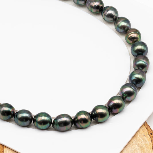 11-12mm Tahitian Pearl in Full Strand (No Hole), Natural Colors , Temporarily Strung Black Pearls for Jewelry Making, SKU # 3341TH