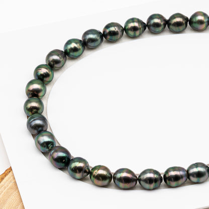 11-12mm Tahitian Pearl in Full Strand (No Hole), Natural Colors , Temporarily Strung Black Pearls for Jewelry Making, SKU # 3341TH