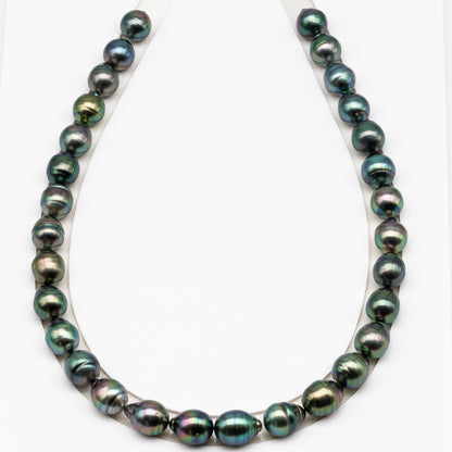 11-12mm Tahitian Pearl in Full Strand (No Hole), Natural Colors , Temporarily Strung Black Pearls for Jewelry Making, SKU # 3342TH