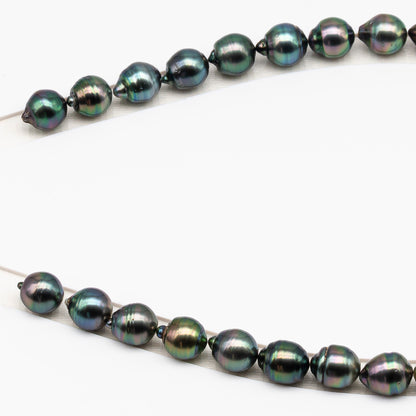 11-12mm Tahitian Pearl in Full Strand (No Hole), Natural Colors , Temporarily Strung Black Pearls for Jewelry Making, SKU # 3342TH