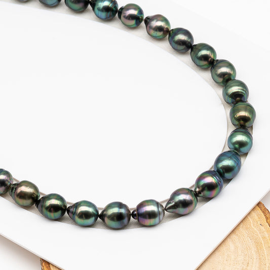 11-12mm Tahitian Pearl in Full Strand (No Hole), Natural Colors , Temporarily Strung Black Pearls for Jewelry Making, SKU # 3342TH