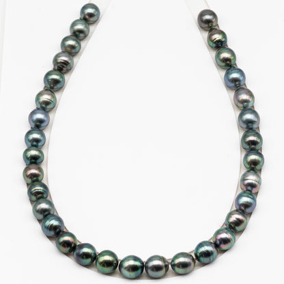11-12mm Tahitian Pearl in Full Strand (No Hole), Natural Colors , Temporarily Strung Black Pearls for Jewelry Making, SKU # 3343TH