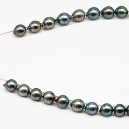 11-12mm Tahitian Pearl in Full Strand (No Hole), Natural Colors , Temporarily Strung Black Pearls for Jewelry Making, SKU # 3343TH