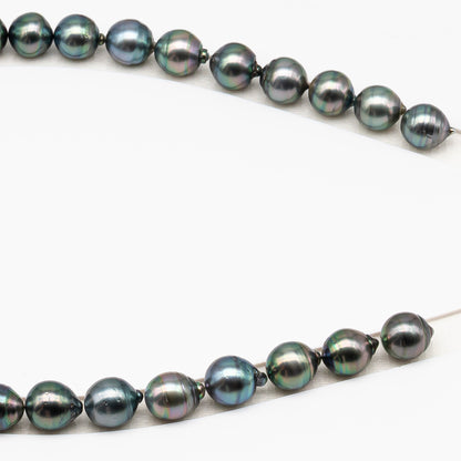 11-12mm Tahitian Pearl in Full Strand (No Hole), Natural Colors , Temporarily Strung Black Pearls for Jewelry Making, SKU # 3343TH