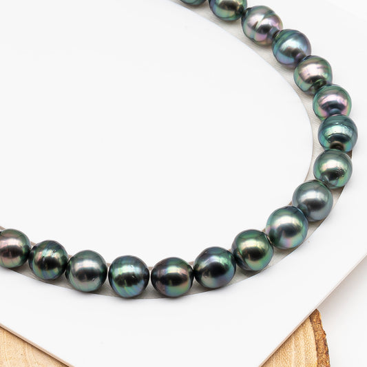 11-12mm Tahitian Pearl in Full Strand (No Hole), Natural Colors , Temporarily Strung Black Pearls for Jewelry Making, SKU # 3343TH