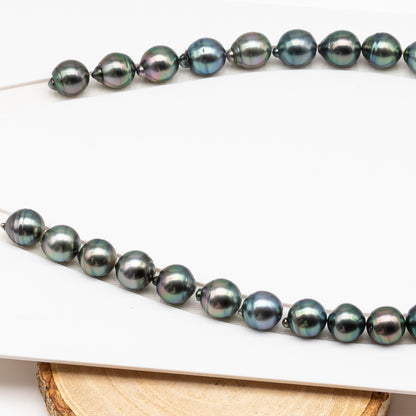 11-12mm Tahitian Pearl in Full Strand (No Hole), Natural Colors , Temporarily Strung Black Pearls for Jewelry Making, SKU # 3343TH