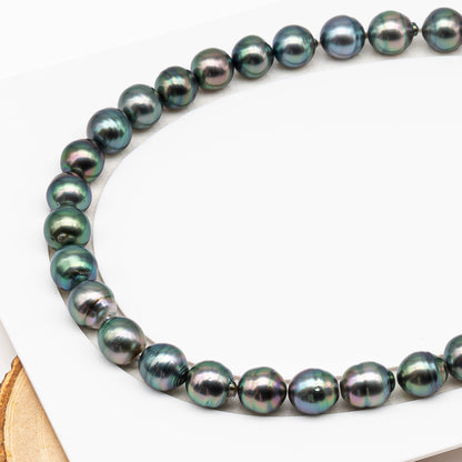 11-12mm Tahitian Pearl in Full Strand (No Hole), Natural Colors , Temporarily Strung Black Pearls for Jewelry Making, SKU # 3343TH