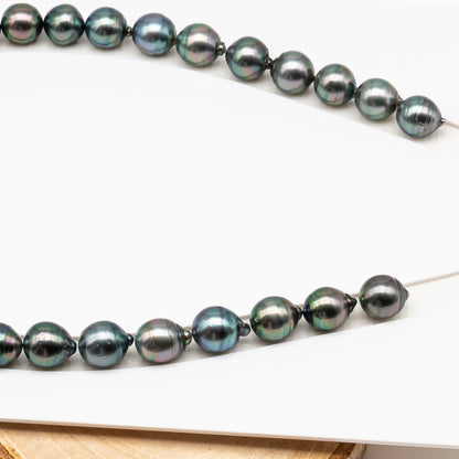 11-12mm Tahitian Pearl in Full Strand (No Hole), Natural Colors , Temporarily Strung Black Pearls for Jewelry Making, SKU # 3343TH