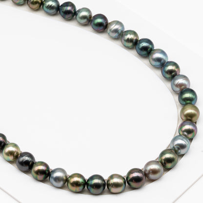 11-12mm Tahitian Pearl in Full Strand (No Hole), Natural Colors , Temporarily Strung Black Pearls for Jewelry Making, SKU # 3344TH