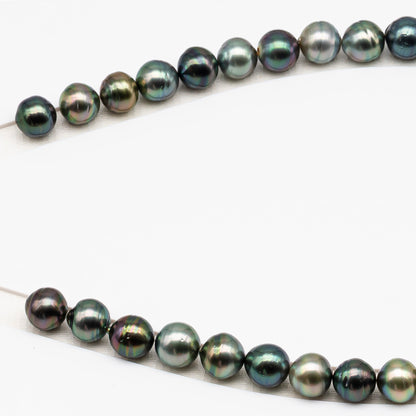 11-12mm Tahitian Pearl in Full Strand (No Hole), Natural Colors , Temporarily Strung Black Pearls for Jewelry Making, SKU # 3344TH