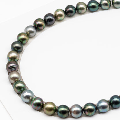 11-12mm Tahitian Pearl in Full Strand (No Hole), Natural Colors , Temporarily Strung Black Pearls for Jewelry Making, SKU # 3344TH