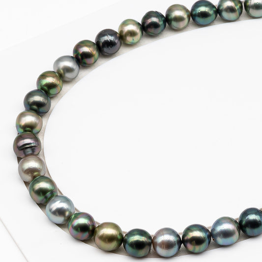 11-12mm Tahitian Pearl in Full Strand (No Hole), Natural Colors , Temporarily Strung Black Pearls for Jewelry Making, SKU # 3344TH