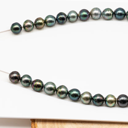 11-12mm Tahitian Pearl in Full Strand (No Hole), Natural Colors , Temporarily Strung Black Pearls for Jewelry Making, SKU # 3344TH