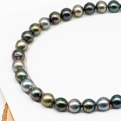 11-12mm Tahitian Pearl in Full Strand (No Hole), Natural Colors , Temporarily Strung Black Pearls for Jewelry Making, SKU # 3344TH