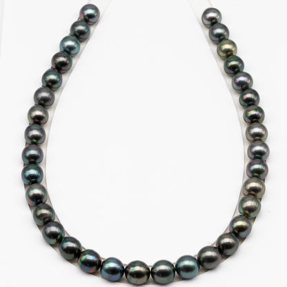11-12mm Tahitian Pearl in Full Strand (No Hole), Natural Colors , Temporarily Strung Black Pearls for Jewelry Making, SKU # 3345TH