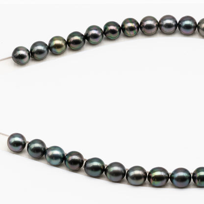 11-12mm Tahitian Pearl in Full Strand (No Hole), Natural Colors , Temporarily Strung Black Pearls for Jewelry Making, SKU # 3345TH