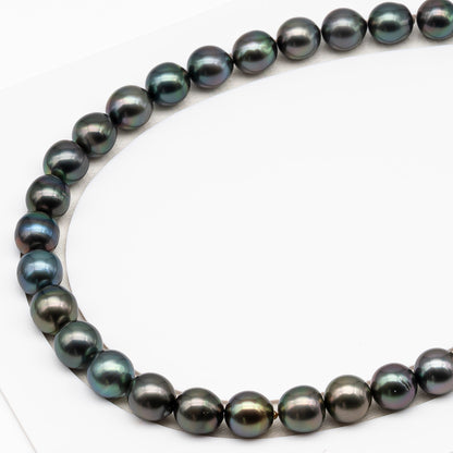 11-12mm Tahitian Pearl in Full Strand (No Hole), Natural Colors , Temporarily Strung Black Pearls for Jewelry Making, SKU # 3345TH