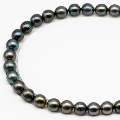 11-12mm Tahitian Pearl in Full Strand (No Hole), Natural Colors , Temporarily Strung Black Pearls for Jewelry Making, SKU # 3345TH