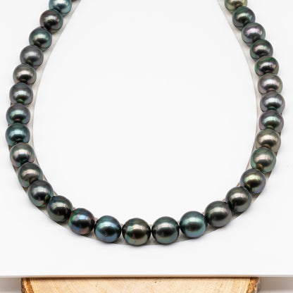 11-12mm Tahitian Pearl in Full Strand (No Hole), Natural Colors , Temporarily Strung Black Pearls for Jewelry Making, SKU # 3345TH