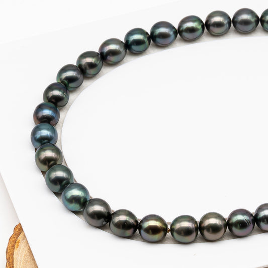 11-12mm Tahitian Pearl in Full Strand (No Hole), Natural Colors , Temporarily Strung Black Pearls for Jewelry Making, SKU # 3345TH