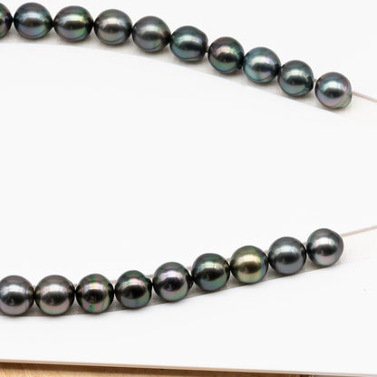 11-12mm Tahitian Pearl in Full Strand (No Hole), Natural Colors , Temporarily Strung Black Pearls for Jewelry Making, SKU # 3345TH