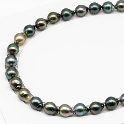 11-12mm Tahitian Pearl in Full Strand (No Hole), Natural Colors , Temporarily Strung Black Pearls for Jewelry Making, SKU # 3346TH