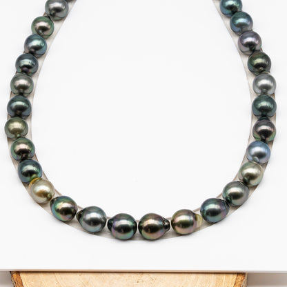 11-12mm Tahitian Pearl in Full Strand (No Hole), Natural Colors , Temporarily Strung Black Pearls for Jewelry Making, SKU # 3346TH