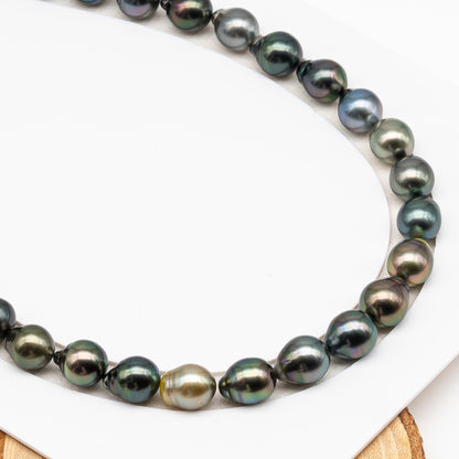 11-12mm Tahitian Pearl in Full Strand (No Hole), Natural Colors , Temporarily Strung Black Pearls for Jewelry Making, SKU # 3346TH
