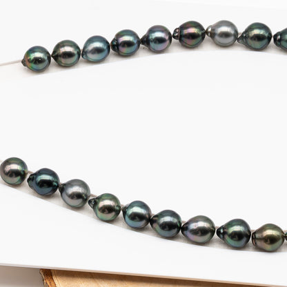 11-12mm Tahitian Pearl in Full Strand (No Hole), Natural Colors , Temporarily Strung Black Pearls for Jewelry Making, SKU # 3346TH