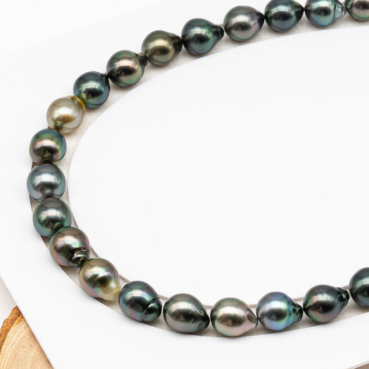 11-12mm Tahitian Pearl in Full Strand (No Hole), Natural Colors , Temporarily Strung Black Pearls for Jewelry Making, SKU # 3346TH