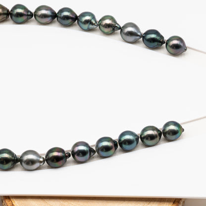 11-12mm Tahitian Pearl in Full Strand (No Hole), Natural Colors , Temporarily Strung Black Pearls for Jewelry Making, SKU # 3346TH