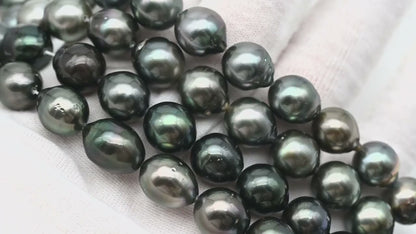 10-11mm Tahitian Pearl in Full Strand, Natural Colors with High Luster, Temporarily Strung Black Pearls for Jewelry Making, SKU # 2860TH