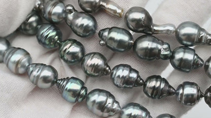 10-11mm Circle Tahitian Pearl in Full Strand with Gray and Blue Hue Natural Color and High Luster, With  Minor Blemishes, SKU # 2473TH