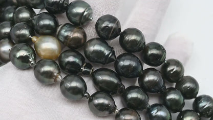12-13mm Tahitian Pearl in Full Strand, Natural Colors with High Luster, Temporarily Strung Black Pearls for Jewelry Making, SKU # 3036TH