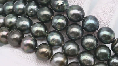 11-12mm Tahitian Pearl in Full Strand with Minor Blemishe, Natural Colors , Temporarily Strung Black Pearls for Jewelry Making, SKU # 3329TH