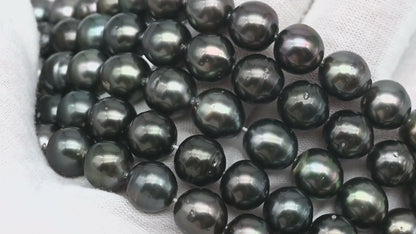 9-10mm Tahitian Pearl in Full Strand with Minor Blemishe, Natural Colors , Temporarily Strung Black Pearls for Jewelry Making, SKU # 3333TH